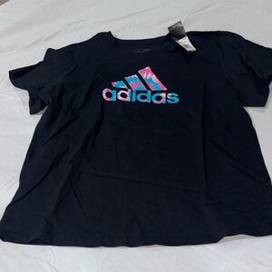Adidas Black Tee with Pink and Blue Logo